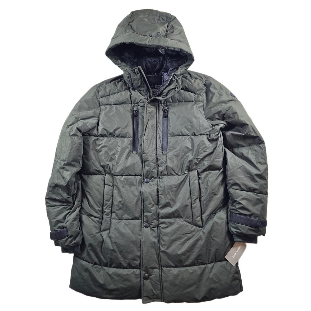 Michael Kors Holland Hooded Parka Mens Small Olive Green Puffer Jacket NEW